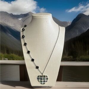 Chic Silver and Black Heart Necklace